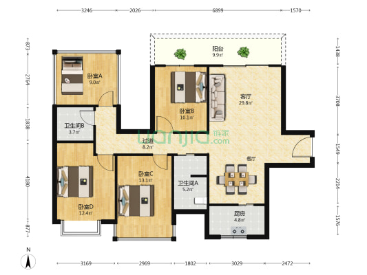北投荷院 4室1厅2卫 115平方