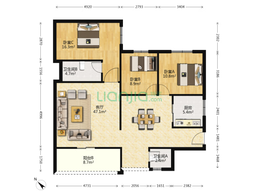 国兆•嘉湖苑 3室1厅2卫 129平方