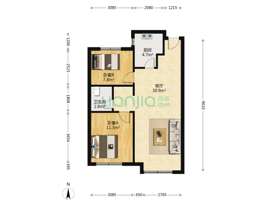 万科城三期 2室1厅1卫 82平方