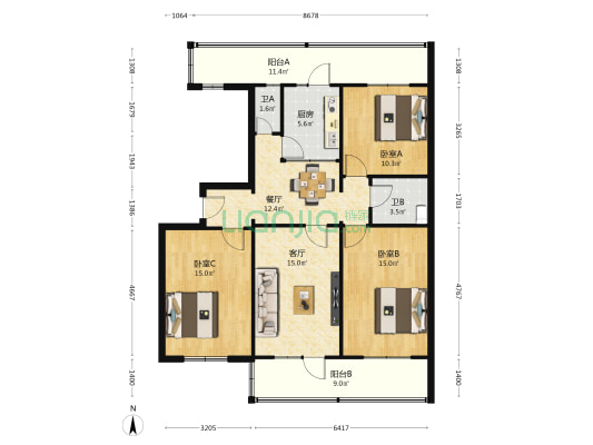 南滨河东路815-847号 3室2厅2卫 105平方