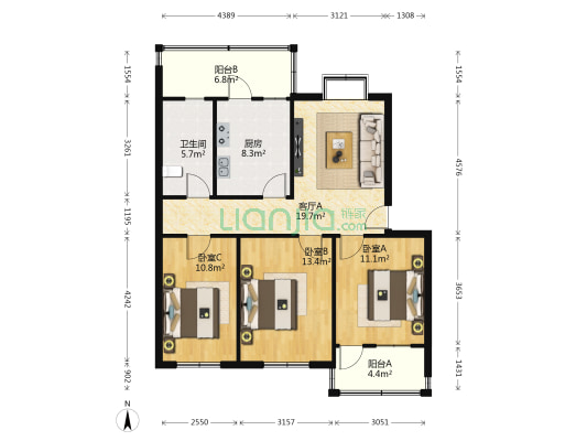 华齐街 3室1厅1卫 96平方