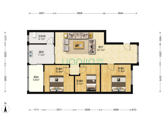 凤华路 3室1厅1卫 86平方