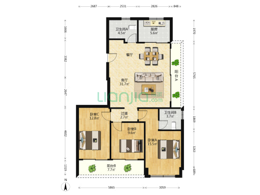 臻境雅园 3室1厅2卫 127平方