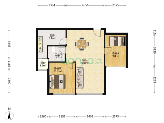汇悦湾二期 2室1厅1卫 80平方