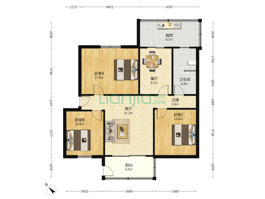 玉沙路163号 3室2厅1卫 103平方