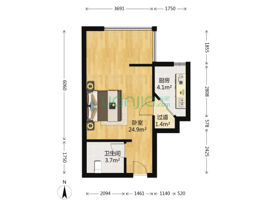 紫金大厦 1室0厅1卫 48平方