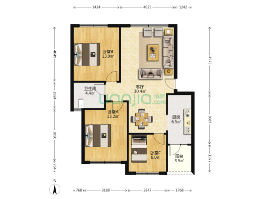 茶盘街安置区 3室1厅1卫 95平方