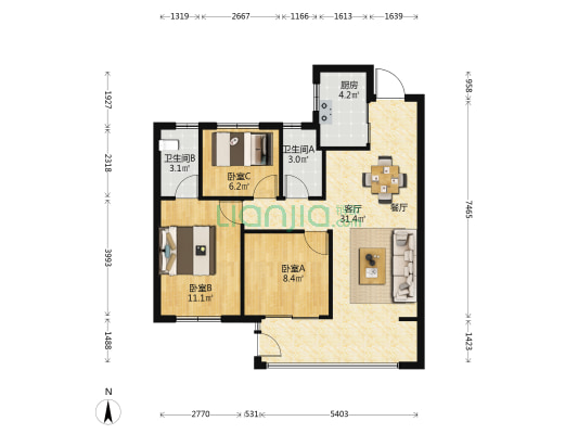 保利阅云台 3室1厅2卫 88平方