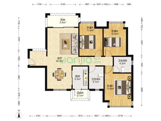 和稳蜜方城 3室1厅2卫 108平方