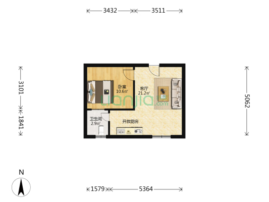 滨海新都 1室1厅1卫 50平方