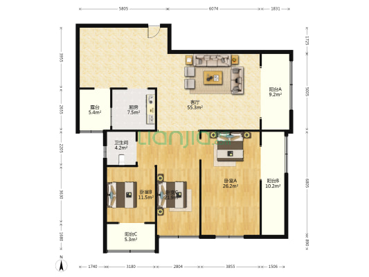 云峰公馆 3室1厅1卫 182平方