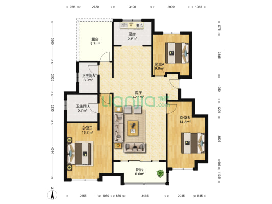 仰山云栖径 3室1厅2卫 126平方