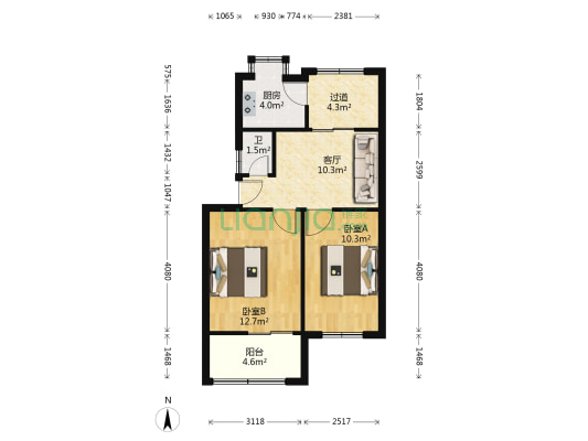 小车修配厂住宅 2室1厅1卫 80平方