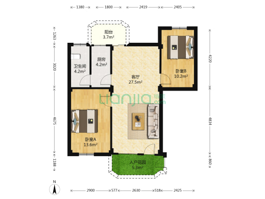 新塘旧镇政府宿舍 2室1厅1卫 76平方