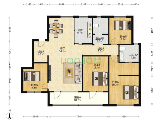 万科海岸蓝山 4室1厅2卫 157平方