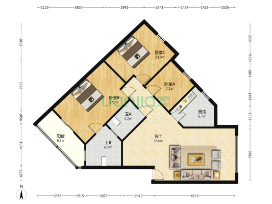 树德小区 3室1厅2卫 123平方