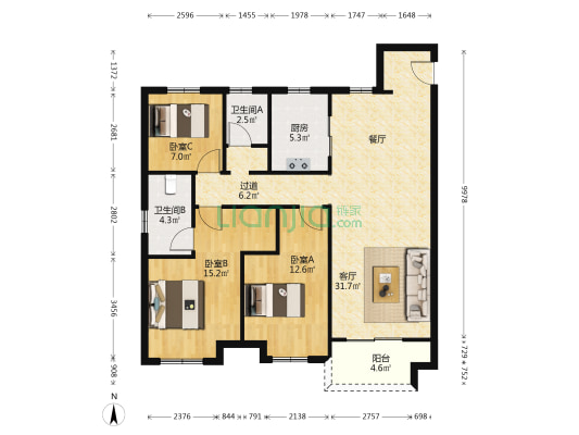 旭辉·合景·江山御 3室1厅2卫 116平方