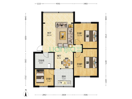 英茂职工宿舍 3室2厅1卫 97平方