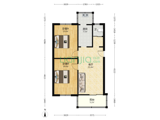 779商业小区 2室1厅1卫 74平方