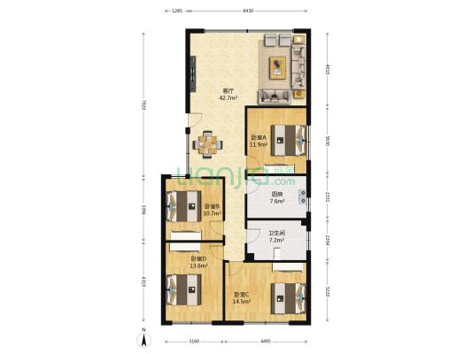 德阳市林业局宿舍区大院 4室1厅1卫 130平方