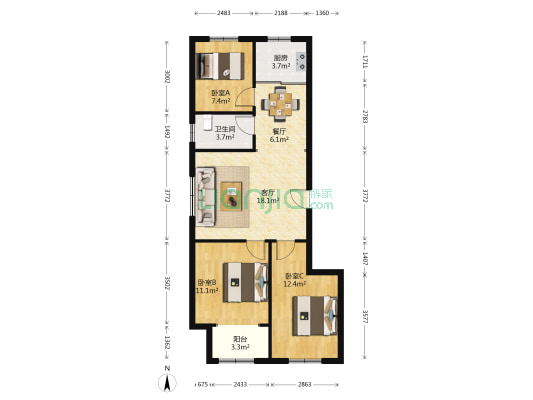 怡海云锦 3室2厅1卫 94平方