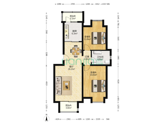 富锦嘉园一区 2室1厅1卫 89平方