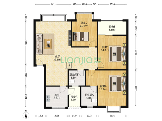 东景丽舍 3室1厅2卫 121平方