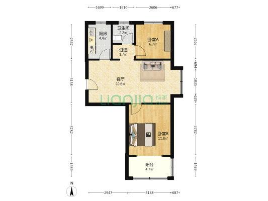 山居花园和苑 2室1厅1卫 77平方