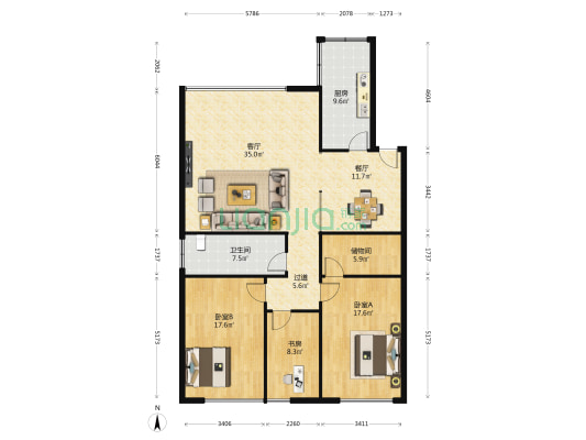 安庆路89号  3室2厅1卫 143平方