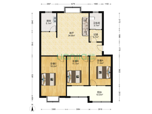 明珠东南区 3室1厅1卫 120平方