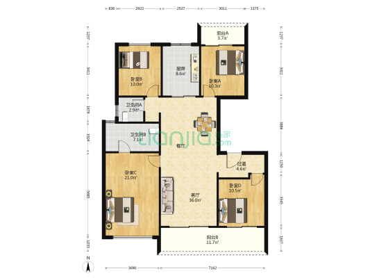 中海云著湖居 4室1厅2卫 150平方