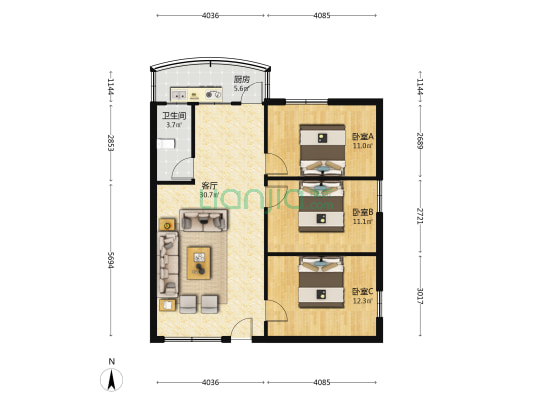 庆华苑 3室1厅1卫 89平方