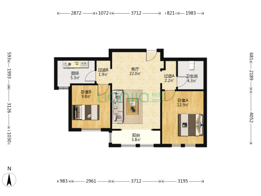 融科瀚棠泰怡园 2室1厅1卫 89平方