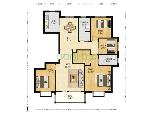 中铁城东郡 4室2厅2卫 148平方