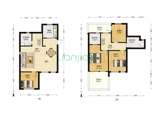 翡翠里溪望 4室1厅3卫 107平方