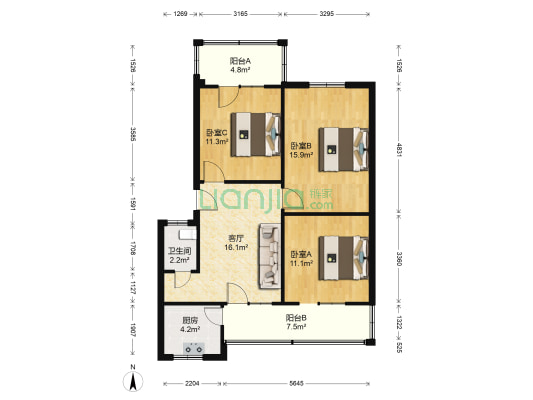 师大教师宿舍 3室1厅1卫 79平方