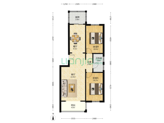 哮喘医院家属楼 2室2厅1卫 87平方