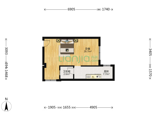 民主新村一期 1室0厅1卫 70平方