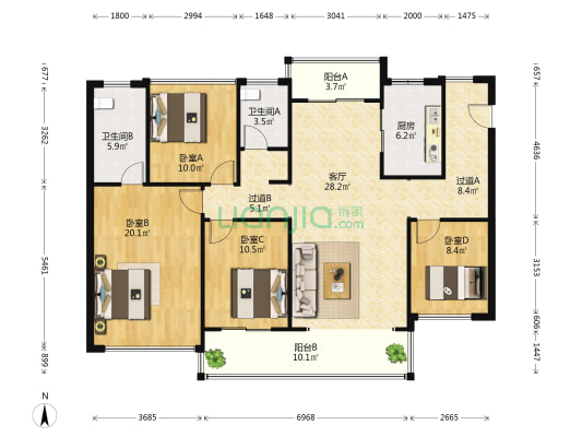 龙光天宸 4室1厅2卫 135平方