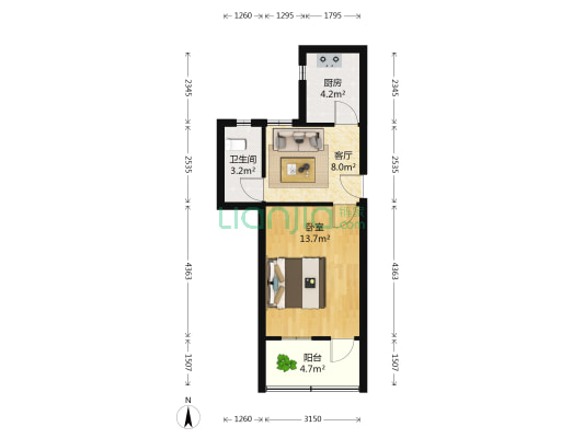先锋新村 1室1厅1卫 45平方