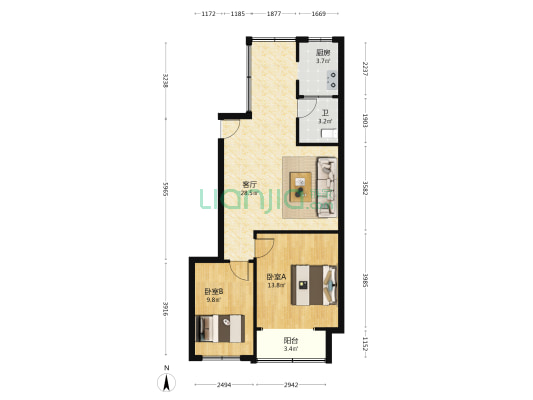 聚星苑 2室1厅1卫 81平方