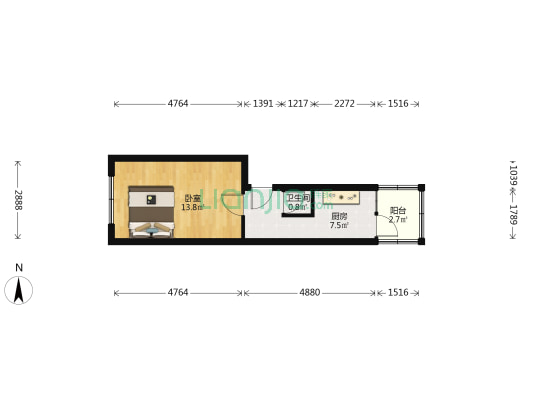 航道住宅 1室0厅1卫 32平方
