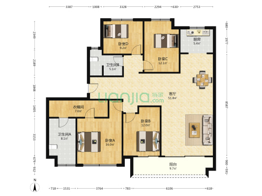 圣桦西溪樾 4室1厅2卫 159平方