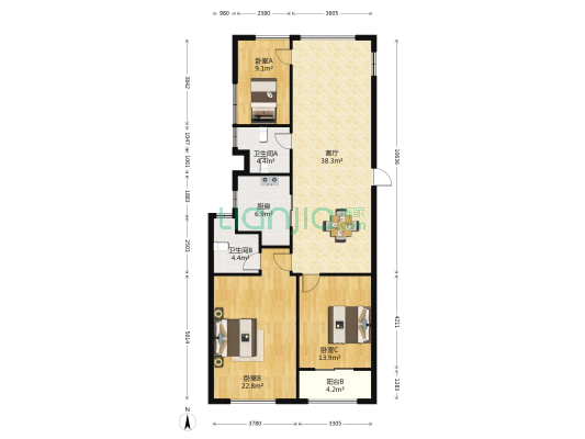 世邦万祥城 3室1厅2卫 106平方