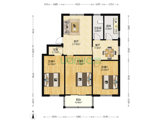 利苑新村一区 3室2厅1卫 100平方