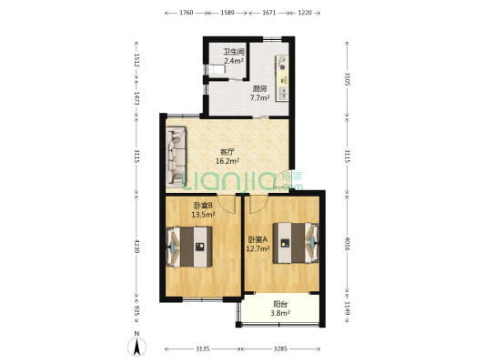 鹏海东苑 2室1厅1卫 72平方