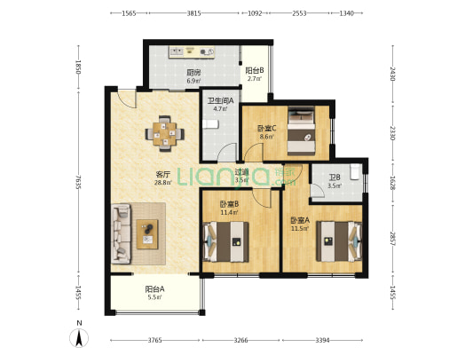 锦绣佳苑 3室1厅2卫 112平方