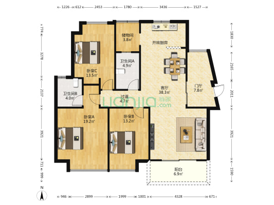 世洋丽豪园 3室1厅2卫 128平方