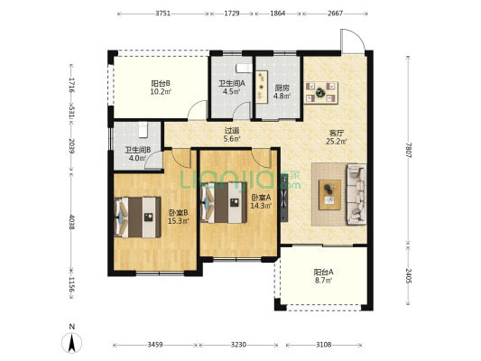 滨江佳苑 2室1厅2卫 103平方