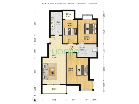 逸泉苑 3室1厅1卫 105平方